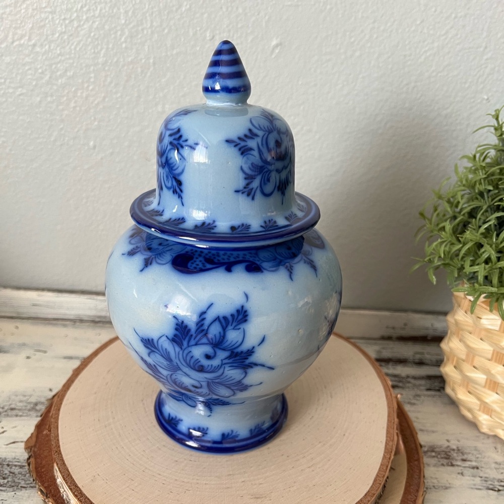 ✨SOLD✨ Vintage Cobalt Blue Ginger Jar Hand Painted Made in Portugal Blue Style - Picture 3 of 12